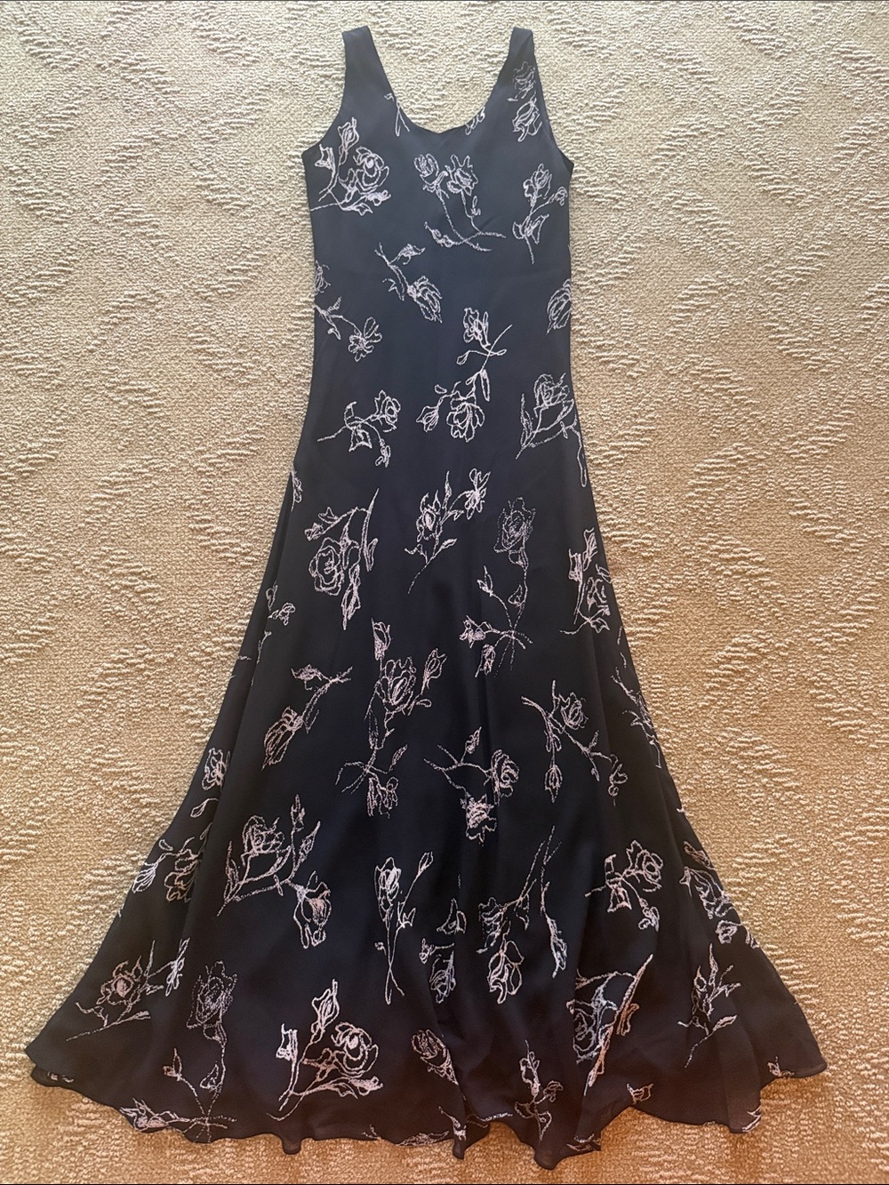 Black Floral Maxi Dress - Elegant Sleeveless Style INC (Vintage)